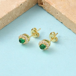 Oval Brass Micro Pave Clear Cubic Zirconia Stud Earrings&nbsp;EJEW-Z144-08G
