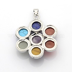 Platinum Plated Flower Brass Gemstone Pendants&nbsp;G-P053-13