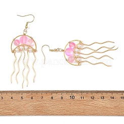 Ocean 304 Stainless Steel Wire Wrapped Synthetic Moonstone Jellyfish Dangle Earrings&nbsp;EJEW-JE07534