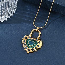 304 Stainless Steel Enamel Teal Pendant Necklaces for Women&nbsp;NJEW-C118-01C-G