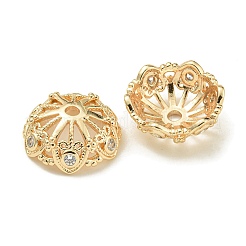 Rack Plating Brass Micro Pave Clear Cubic Zirconia Bead Caps&nbsp;KK-K386-13G-01