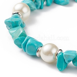 Synthetic Turquoise(Dyed) Chips & Imitation Pearl Beaded Bracelet with Alloy Turtle Charm&nbsp;BJEW-TA00145