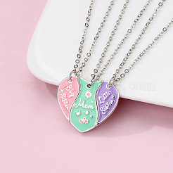 3Pcs Alloy Enamel Mom Daughter Heart Magnetic Pendant Necklace Sets for Mother's Day&nbsp;FS-WG5C723-02