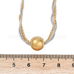 Two Tone 304 Stainless Steel Round Ball Pendant 3 Layer Necklaces&nbsp;NJEW-Z075-01GP