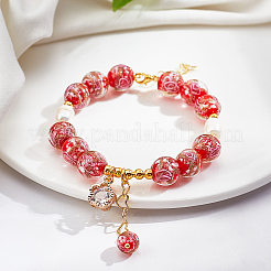 1Strand Handmade Inner Flower Gold Sand Lampwork Round Bead Strands&nbsp;LAMP-OC0001-41
