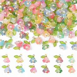 10Pcs Acrylic & Glass Flower Pendants&nbsp;PALLOY-YW00116-01
