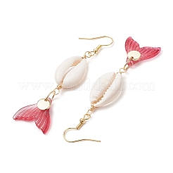 Natural Cowrie Shell Glass Dangle Earrings&nbsp;EJEW-JE06385-07