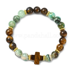 Natural Tiger Eye & Green Line Jasper & Alloy Beads Stretch Bracelets for Women Men&nbsp;BJEW-JB14037