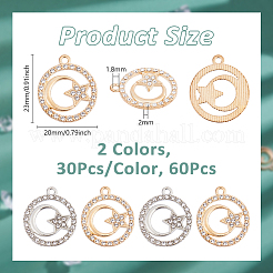 60Pcs 2 Colors Alloy Crystal Rhinestone Pendants&nbsp;FIND-DC0006-39