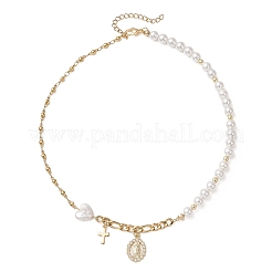 Brass Micro Pave Clear Cubic Zirconia Virgin Cross Pendant Necklaces&nbsp;NJEW-JN05980