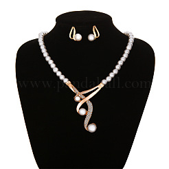 Alloy Crystal Rhinestone & Plastic Imitation Pearl Round Beaded Pendant Necklaces & Stud Earrings Sets&nbsp;FS-WG9180D-01