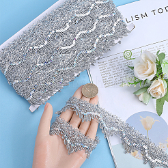Polyester Flower Paillette Lace Ribbon&nbsp;OCOR-WH0078-109A