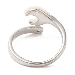 Natural Shell Spanner Open Cuff Ring with Cubic Zirconia&nbsp;RJEW-G288-07P