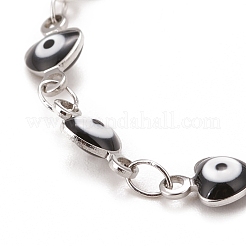 Enamel Heart with Evil Eye Link Chains Bracelet&nbsp;BJEW-P271-06P-04