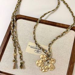 Alloy Textured Flower Pendant Adjustable Cotton Cord Long Necklaces for Women&nbsp;WGADEA5-01