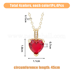 4Pcs 4 Colors Brass Micro Pave Cubic Zirconia Heart Pendant Necklaces Set&nbsp;NJEW-FI0001-58