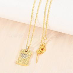 Brass Micro Pave Cubic Zirconia Rectangle with Heart Pendant Adjustable Slider Necklaces&nbsp;KK-CBA4547-08G-03