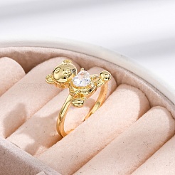 Rack Plating Brass Micro Pave Clear Cubic Zirconia Cuff Finger Rings for Women&nbsp;RJEW-M028-17G