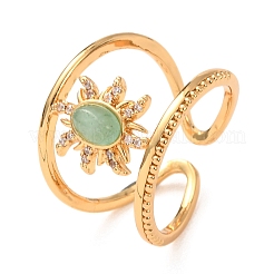Brass Micro Pave Cubic Zirconia with Natural Gemstone Open Cuff Rings for Women&nbsp;RJEW-K261-10G