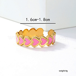 201 Stainless Steel Enamel Cute Sweet Delicate Heart Cuff Ring for Daily Romantic Gift&nbsp;MP6102