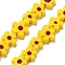 Handmade Millefiori Lampwork Beads Strands, Flower, Yellow, 7.5~8.5x7.5~8.5x3~3.5mm, Hole: 0.8mm, about 50pcs/strand, 15.75~15.94 inch(40~40.5cm)