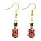 Golden Alloy Enamel Dangle Earrings, Guitar, FireBrick, 43x9.5mm