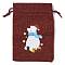 Christmas Theme Jute Cloth Storage Bags, Rectangle Drawstring Bags, FireBrick, Bear, 14x10x0.4cm