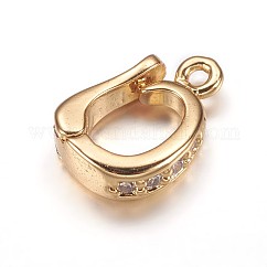 Brass Cubic Zirconia Enhancer Shortener Bails, Hinged Pendant Bails, with Loop, Cadmium Free & Lead Free, Golden, 10.5x7x3mm, Hole: 1mm