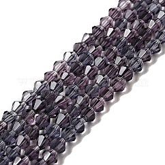 Imitation Austrian Crystal 5301 Bicone Beads, Faceted Glass Beads Strands, Purple, 4x4mm, Hole: 0.8~1mm, about 75~78pcs/strand, 28~29cm