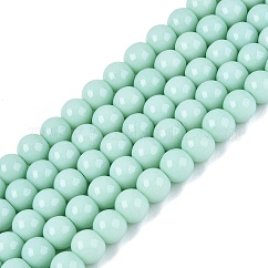 Opaque Solid Color Glass Beads Strands, Round, Aquamarine, 6~6.5mm, Hole: 1.4mm, about 67~70pcs/strand, 14.76 inch~15.16 inch(37.5~38.5cm)