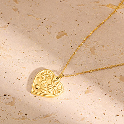 201 Stainless Steel Flower Heart Pendant Necklaces for Women&nbsp;FS-WGE2290-01
