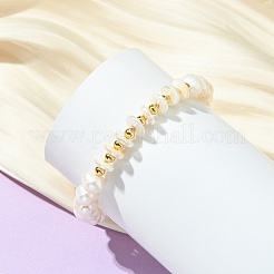 Natural Cultured Freshwater Pearl & Brass Beaded Stretch Bracelets for Women&nbsp;BJEW-JB13998