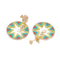 Glass Seed Bead Flat Round Dangle Stud Earrings for Women&nbsp;EJEW-MZ00267