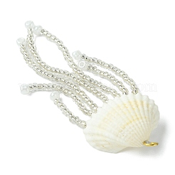 Natural Clam Shell & Glass Pearl & Glass Seed Beaded Big Pendants&nbsp;PALLOY-MZ00298-01