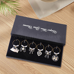 6Pcs 6 Styles Alloy Enamel Bowknot Glass Seed Beaded Wine Glass Charms&nbsp;AJEW-SC00075