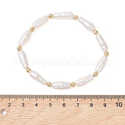Natural Baroque Keshi Pearl & Brass Beaded Stretch Bracelets for Women&nbsp;BJEW-JB13685