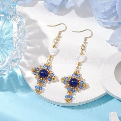 Natural Mixed Stone & Glass Seed Beads Dangle Earrings for Women&nbsp;EJEW-MZ00213-04