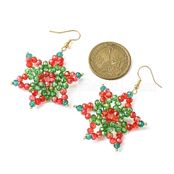 Glass Beaded Snowflake Dangle Earrings&nbsp;EJEW-JE05216