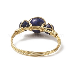 Natural Lapis Lazuli Round Braided Beaded Finger Ring&nbsp;RJEW-JR00550-03