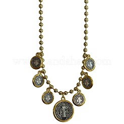 Religion Flat Round with Saint Benedict Pattern Brass Pendant Necklaces for Women&nbsp;FS-WG05AEE-01