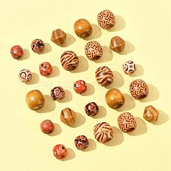 161Pcs 8 Styles Printed Natural Wood Beads&nbsp;WOOD-FS0001-52