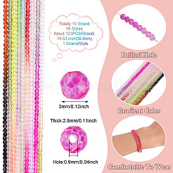 10 Strands 10 Colors Transparent Gradient Color Glass Beads Strands&nbsp;GLAA-TA0001-56