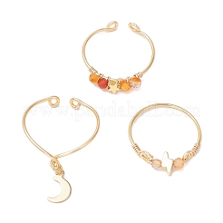 3Pcs Copper Wire Wrapped Gemstone Faceted Round Bead Finger Rings for Women&nbsp;RJEW-JR00887