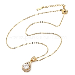 Brass Micro Pave Clear Cubic Zirconia Teardrop Pendant Neckalces for Women&nbsp;NJEW-S448-13G