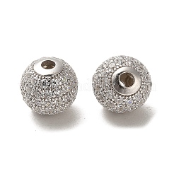 Rhodium Plated 925 Sterling Silver Micro Pave Cubic Zirconia Beads&nbsp;STER-H110-24C-01P