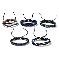 5Pcs 5 Style Adjustable Braided Imitation Leather Cord Bracelet Sets with Waxed Cord for Men&nbsp;BJEW-F458-01