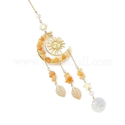 Brass Moon Sun & Natural Topaz Jade Chip Suncatcher&nbsp;HJEW-TA00498