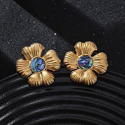 304 Stainless Steel Natural Paua Shell Stud Earrings&nbsp;EJEW-Z103-12G