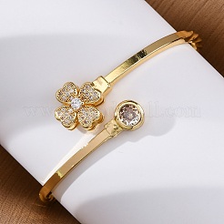 Brass Micro Pave Clear Cubic Zirconia Cuff Bangles for Women&nbsp;BJEW-U025-07G