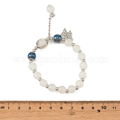 Alloy Butterfly Charm Handmade Lampwork Round Beaded Stretch Bracelets for Women&nbsp;AL-CBA1A3E-01P